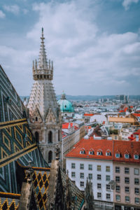 St. Stephen's Cathedral above view over roofs of Vienna, Austria. St. Stephen's Cathedral above view over roofs of Vienna, Austria.